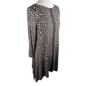 Soft Surroundings Animal Print Tunic Top Shark Bite hem Knit Shirt Chic Size L